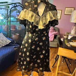 Topshop Black and Yellow Floral High-Low Dress